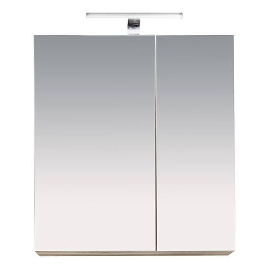 Perco LED Bathroom Mirrored Cabinet In White And Sagerau Oak_3