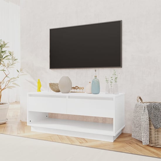 Perdy High Gloss TV Stand With 2 Drawers In White_2