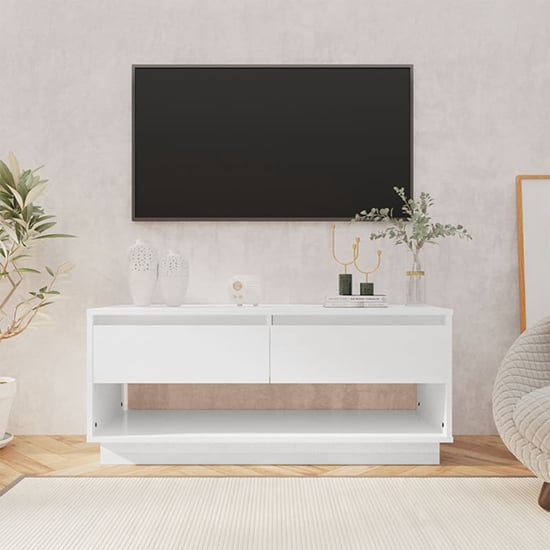 Perdy High Gloss TV Stand With 2 Drawers In White_1