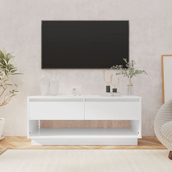 Photo of Perdy high gloss tv stand with 2 drawers in white