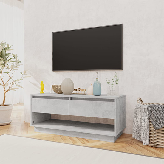 Perdy Wooden TV Stand With 2 Drawers In Concrete Effect