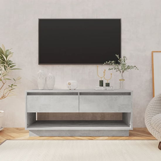 Perdy Wooden TV Stand With 2 Drawers In Concrete Effect