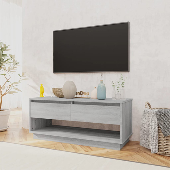 Perdy Wooden TV Stand With 2 Drawers In Grey Sonoma Oak