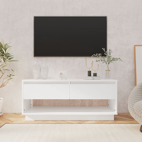 Photo of Perdy wooden tv stand with 2 drawers in white