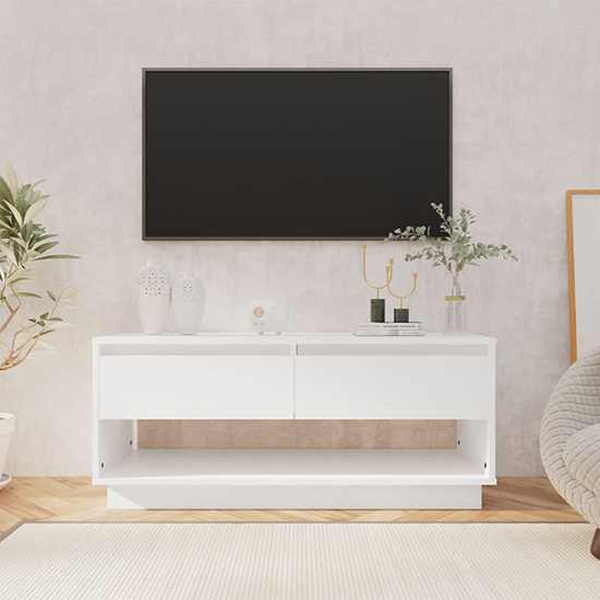 Read more about Perdy wooden tv stand with 2 drawers in white