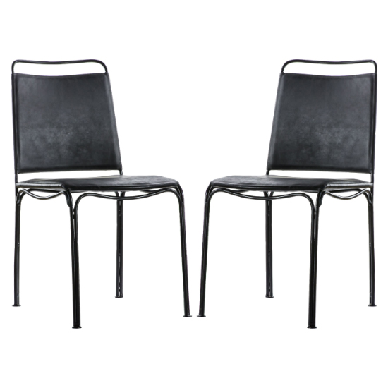 Perham Black Leather Dining Chairs With Metal Frame In A Pair