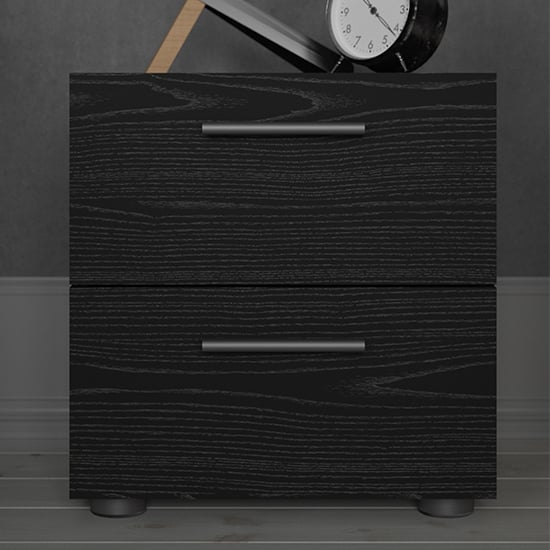Product photograph of Perkin Wooden Bedside Cabinet With 2 Drawers In Black Woodgrain from Furniture in Fashion