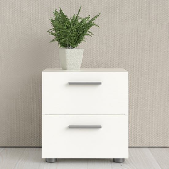 Perkin Wooden Bedside Cabinet With 2 Drawers In White Woodgrain