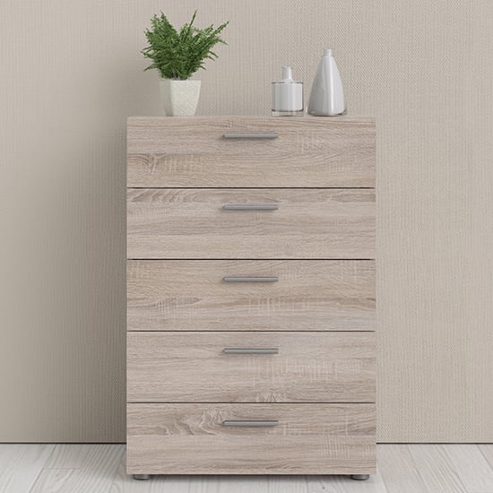 Read more about Perkin wooden chest of 5 drawers in truffle oak