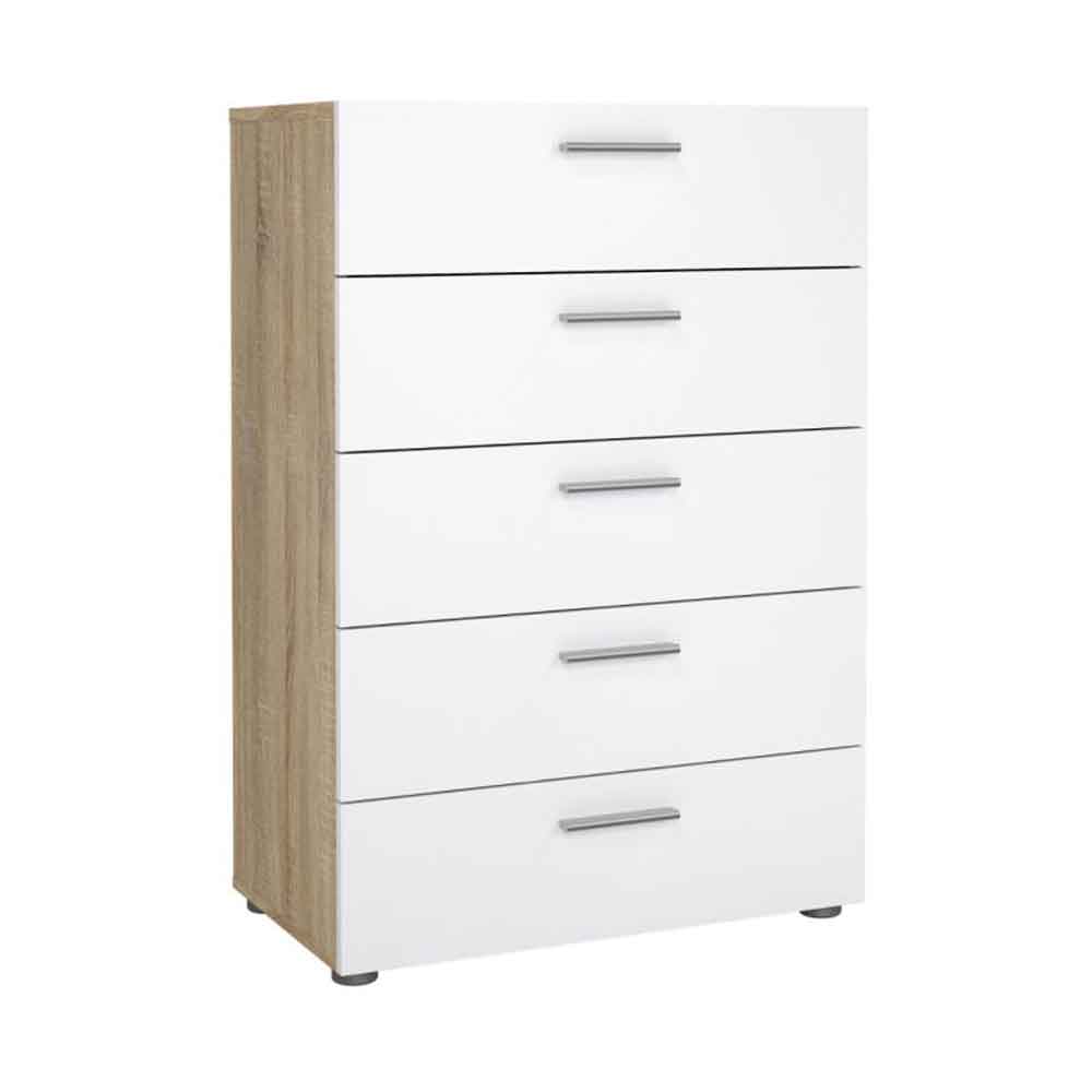 Perkin High Gloss Chest Of 5 Drawers In Oak And White