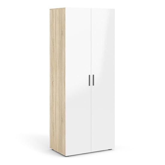 Product photograph of Perkin High Gloss Wardrobe With 2 Doors In Oak And White from Furniture in Fashion