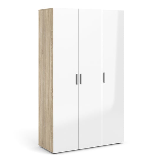Perkin High Gloss Wardrobe With 3 Doors In Oak And White
