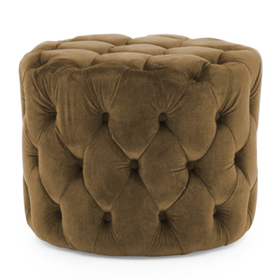 Perkin Round Upholstered Velvet Footstool In Brown