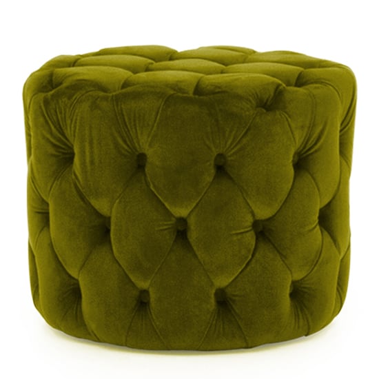 Perkin Round Upholstered Velvet Footstool In Green