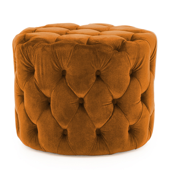 Perkin Round Upholstered Velvet Footstool In Orange