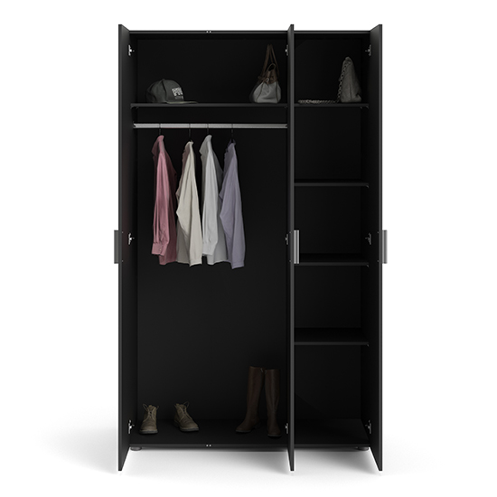 Perkin Wooden Wardrobe With 3 Doors In Black