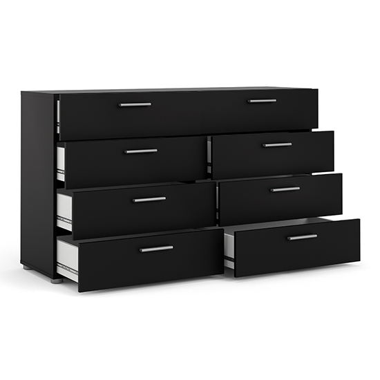 Perkin Wide Wooden Chest Of 8 Drawers In Black