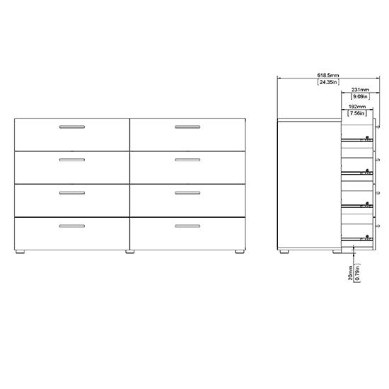 Perkin Wide Wooden Chest Of 8 Drawers In Black