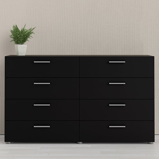 Product photograph of Perkin Wide Wooden Chest Of 8 Drawers In Black from Furniture in Fashion
