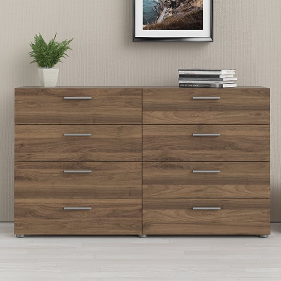 Product photograph of Perkin Wide Wooden Chest Of 8 Drawers In Walnut from Furniture in Fashion