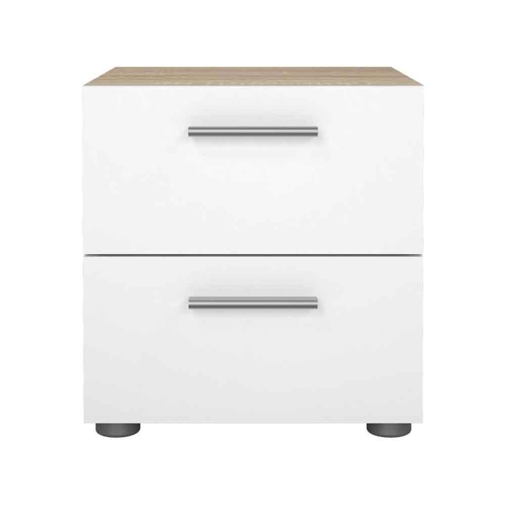 Perkin Wooden Bedside Cabinet With 2 Drawers In Oak White Gloss