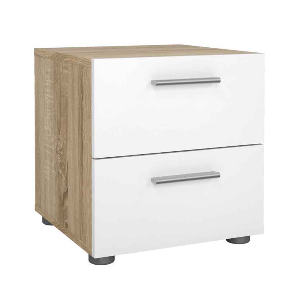 Perkin Wooden Bedside Cabinet With 2 Drawers In Oak White Gloss