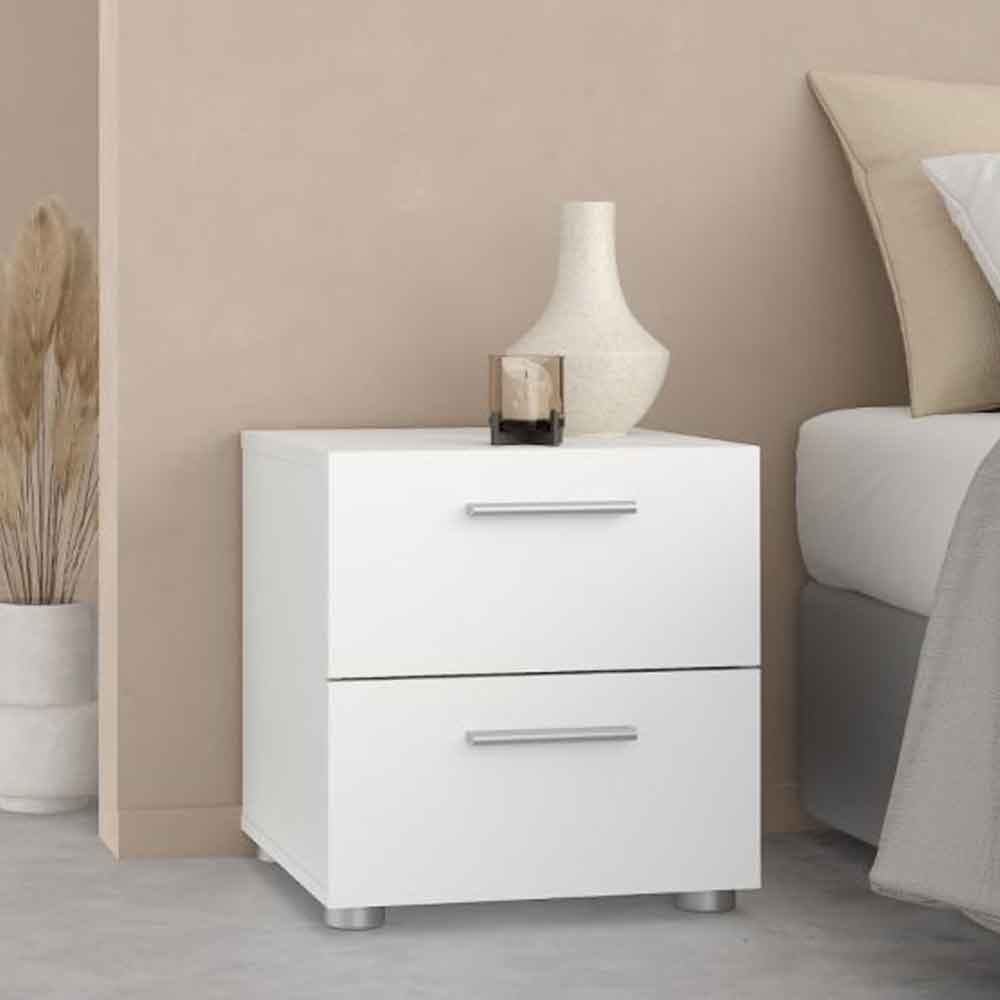 Perkin Wooden Bedside Cabinet With 2 Drawers In White
