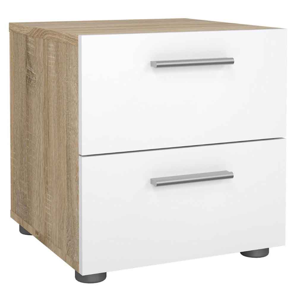 Perkin Wooden Bedside Cabinet With 2 Glossy Drawers In White And Oak