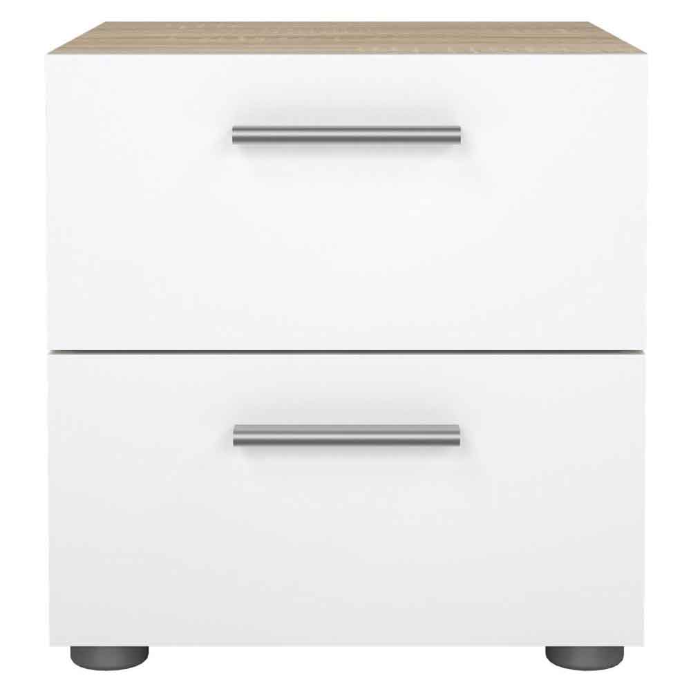 Perkin Wooden Bedside Cabinet With 2 Glossy Drawers In White And Oak