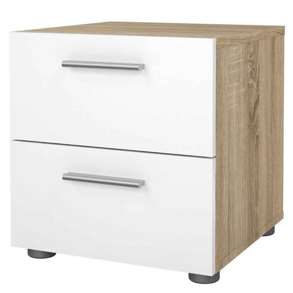 Perkin Wooden Bedside Cabinet With 2 Glossy Drawers In White And Oak