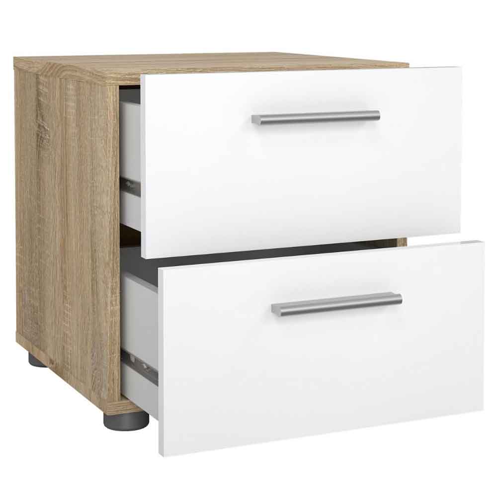 Perkin Wooden Bedside Cabinet With 2 Glossy Drawers In White And Oak