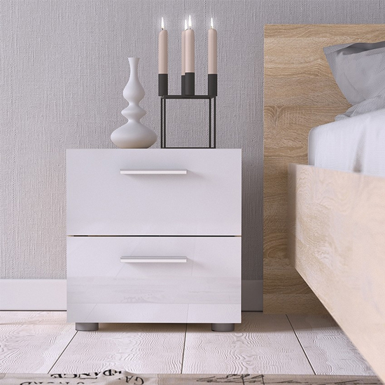 Perkin Wooden Bedside Cabinet With 2 Drawers In Oak White Gloss