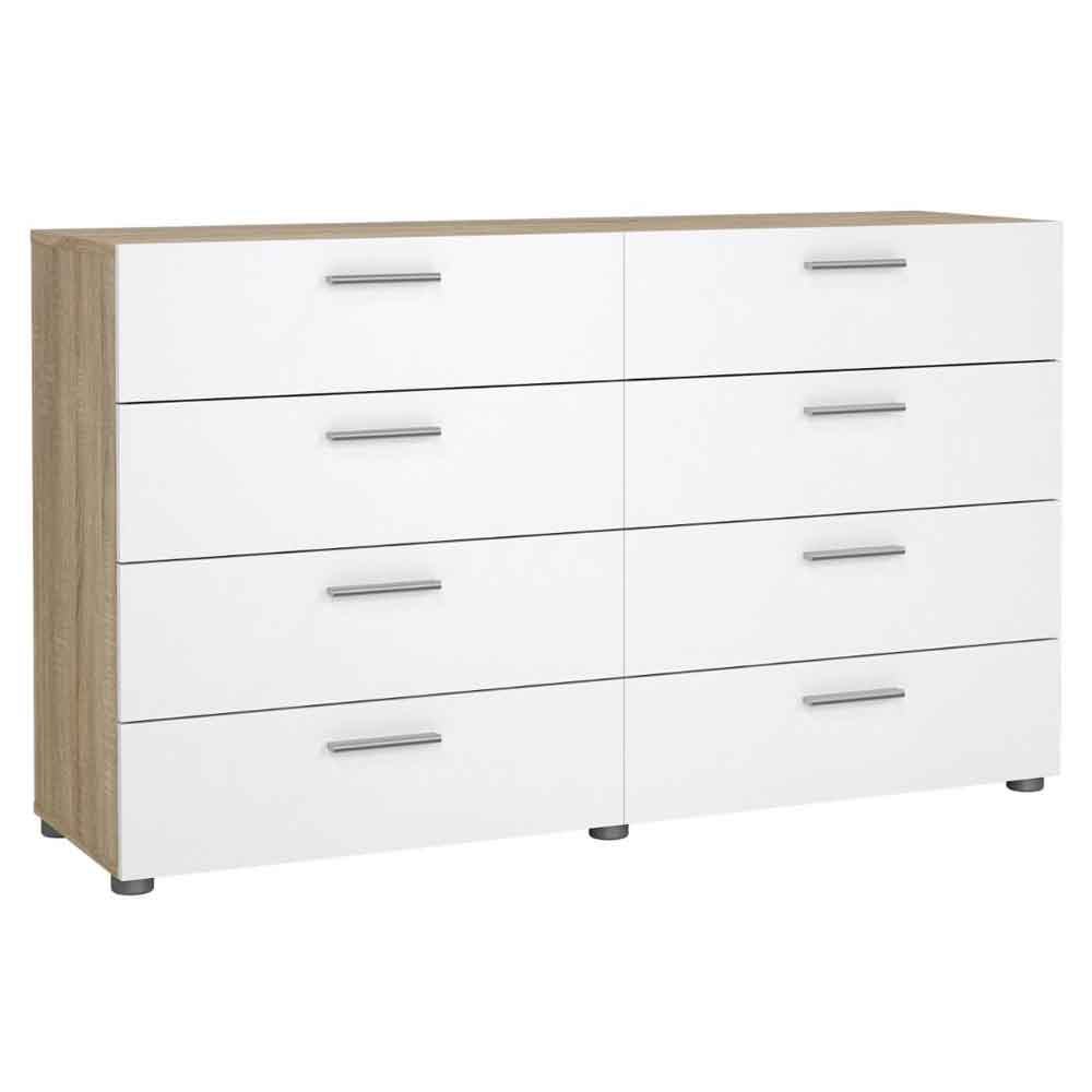 Perkin Wooden Chest Of 8 Drawers In White And Oak