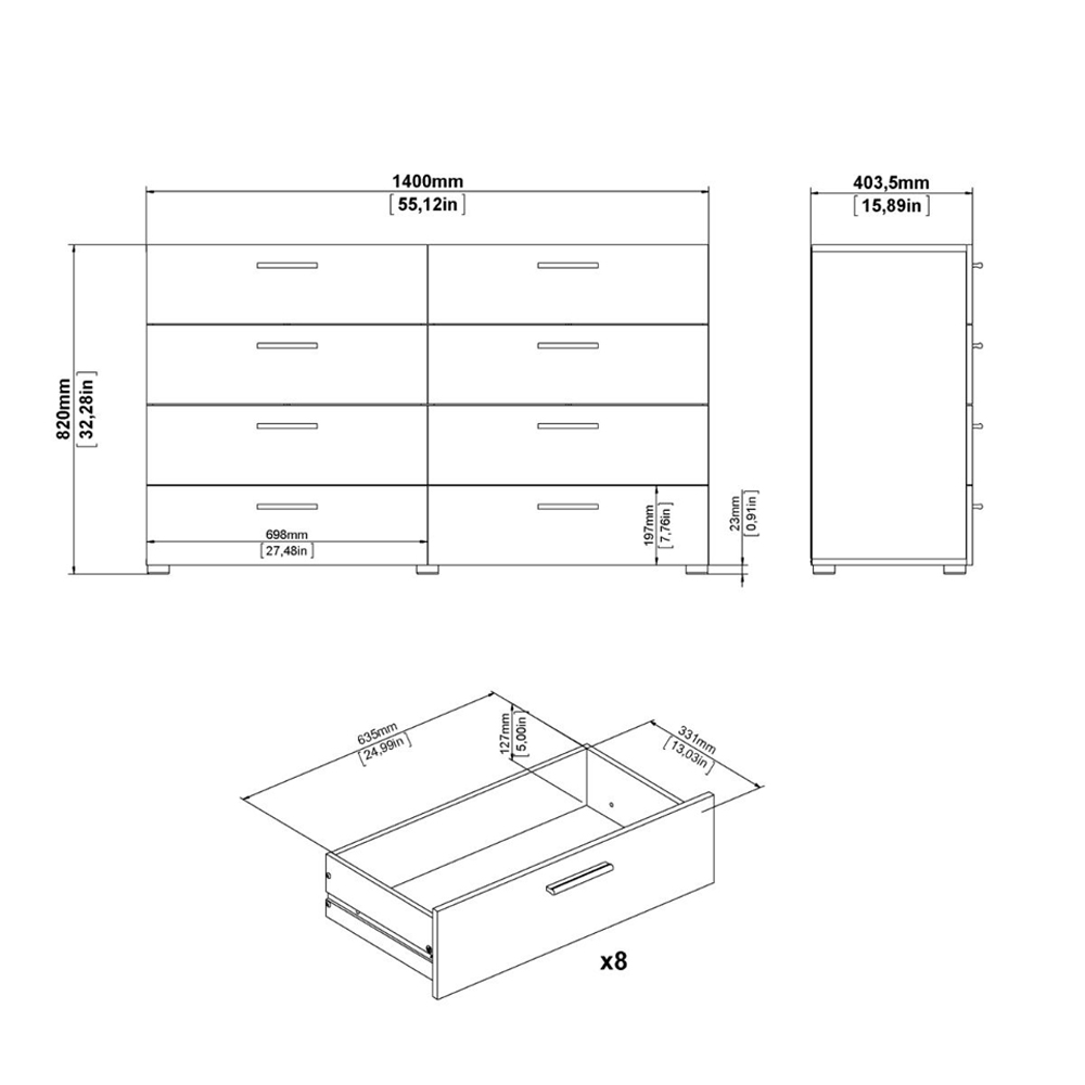 Perkin Wooden Chest Of 8 Drawers In White And Oak