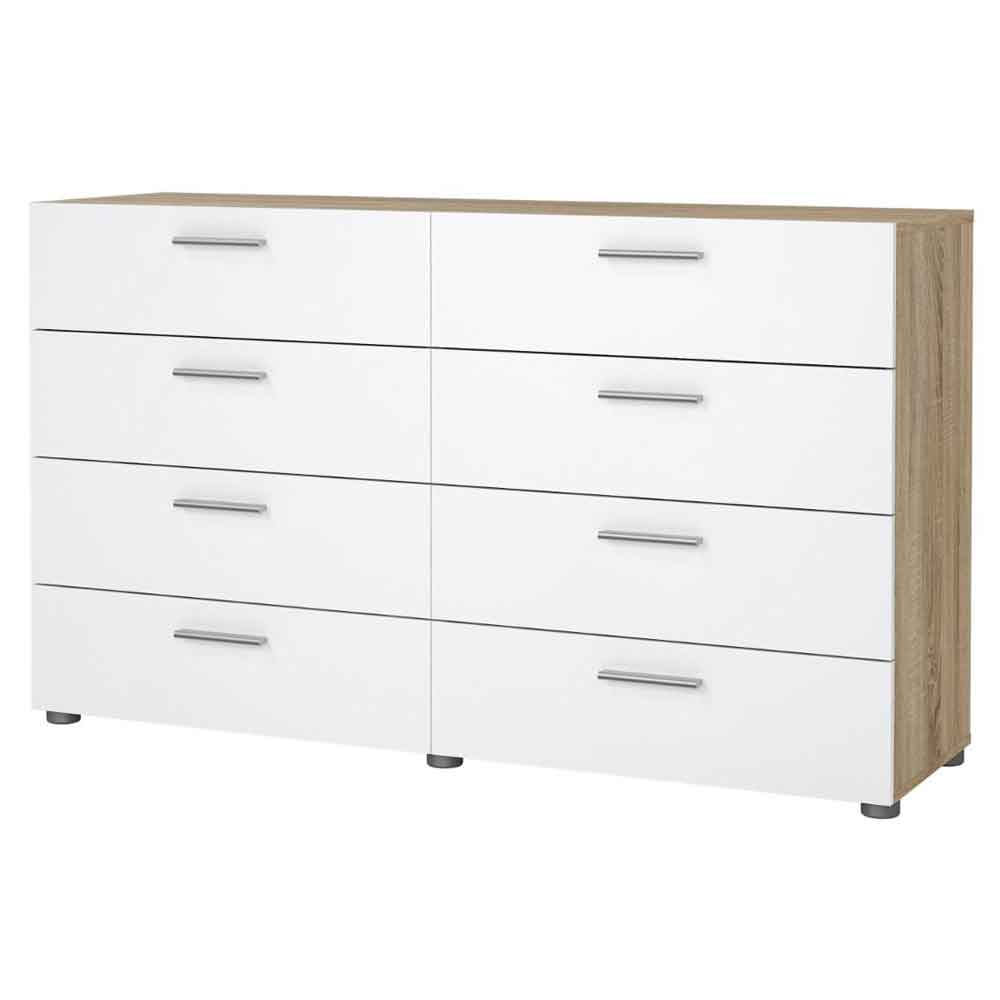 Perkin Wooden Chest Of 8 Drawers In White And Oak