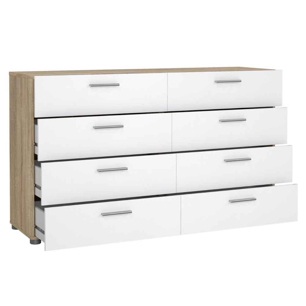 Perkin Wooden Chest Of 8 Drawers In White And Oak