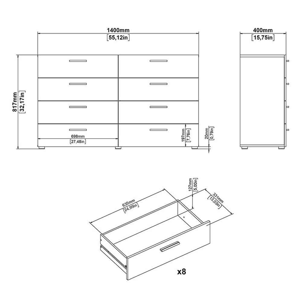 Perkin Wooden Chest Of 8 Drawers In White And Oak