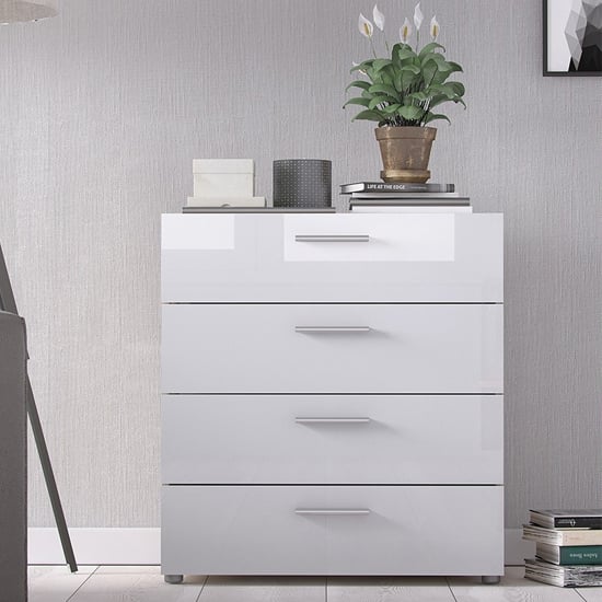 Perkin Wooden Chest Of Drawers In Oak And White Gloss 4 Drawers_2