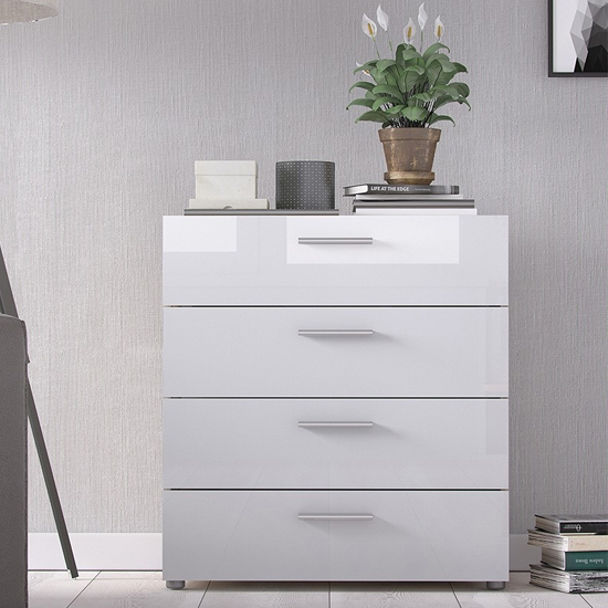 Perkin High Gloss Chest Of 4 Drawers In Oak And White