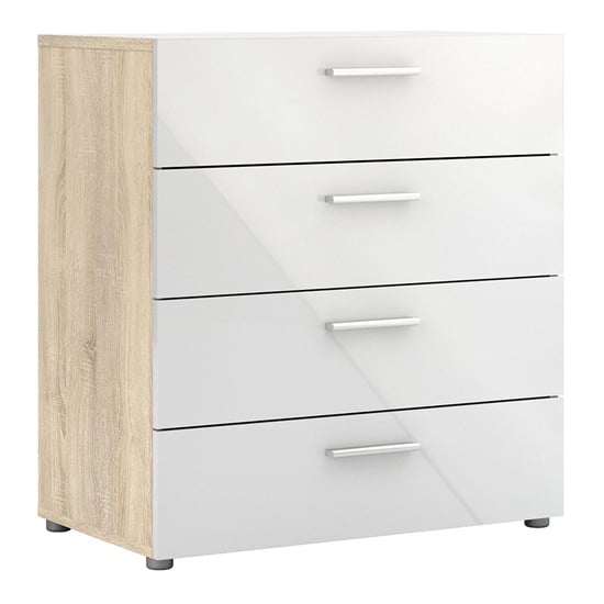 Perkin Wooden Chest Of Drawers In Oak And White Gloss 4 Drawers_3