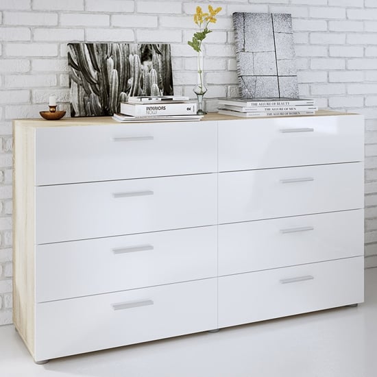 Perkin Wooden Chest Of Drawers In Oak And White Gloss 8 Drawers_2