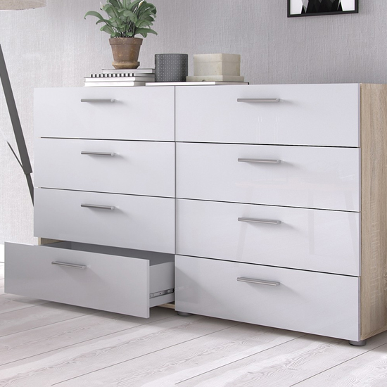Perkin Wooden Chest Of Drawers In Oak And White Gloss 8 Drawers_4