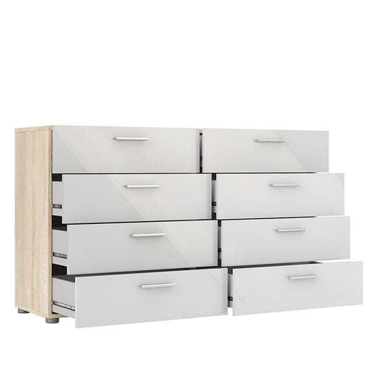 Perkin Wooden Chest Of Drawers In Oak And White Gloss 8 Drawers_5