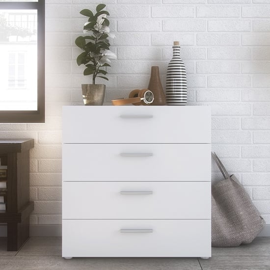Product photograph of Perkin Wooden Chest Of Drawers In White With 4 Drawers from Furniture in Fashion