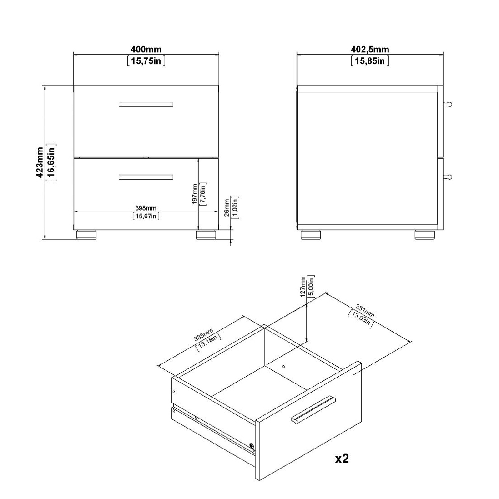 Perkin Wooden Furniture Set With 2 Doors Wardrobe In White