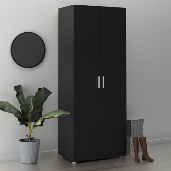 Product photograph of Perkin Wooden Wardrobe With 2 Doors In Black from Furniture in Fashion