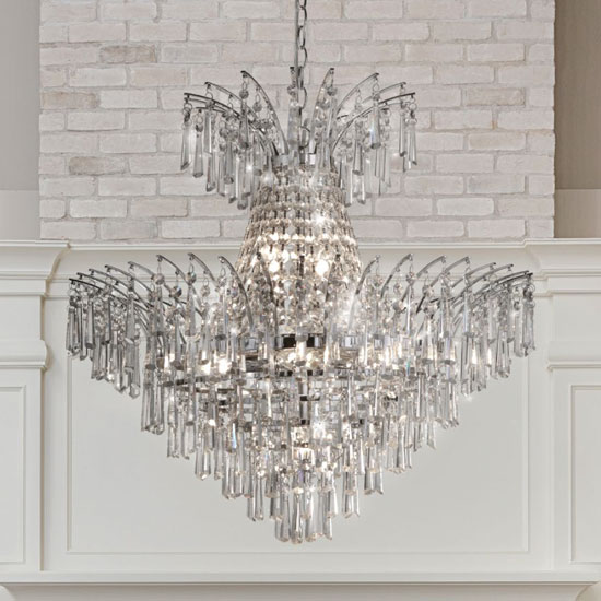 Product photograph of Pernette 9 Pendant Light In Chrome With Crystal Glass Drops from Furniture in Fashion
