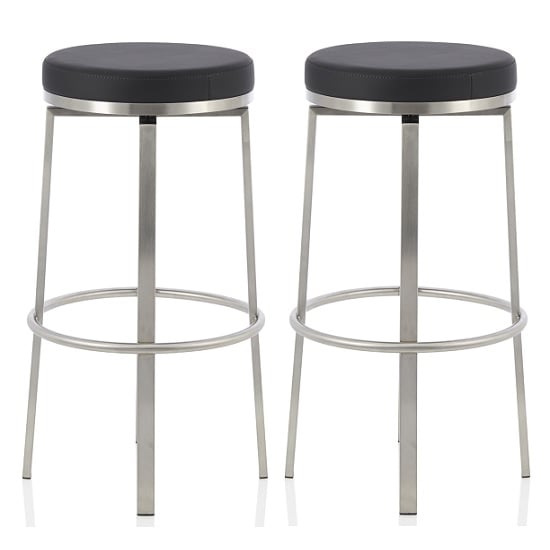 Perona Bar Stool In Black Faux Leather And Steel Legs In A Pair