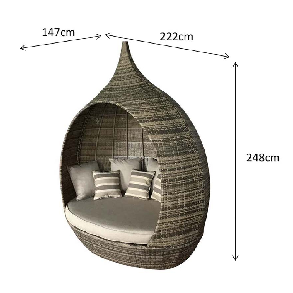 Perrin Rattan Garden Day Bed With Cushions In Brown