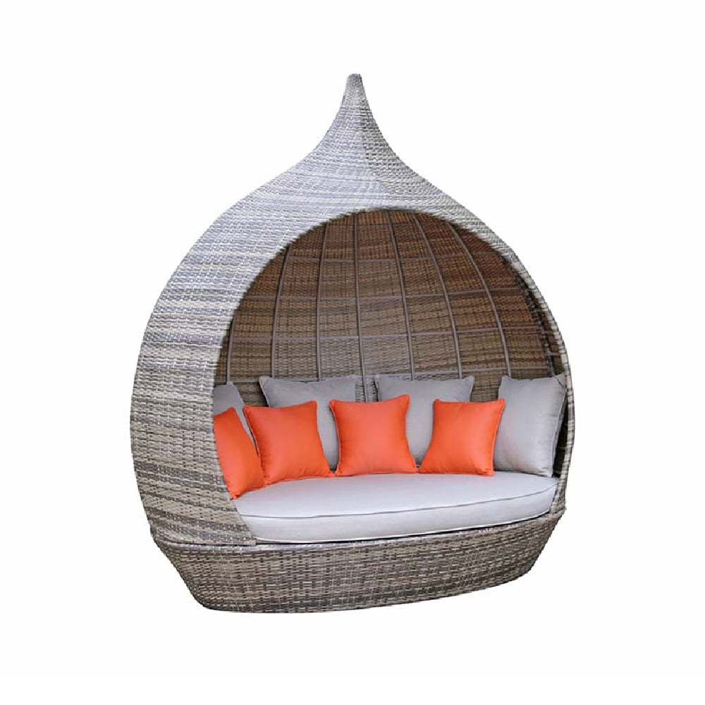 Perrin Rattan Garden Day Bed With Cushions In Brown
